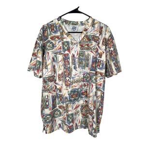 Vintage Y2K Jordache Men's M Aztec Tribal Ribbed Cotton Short Sleeve T-Shirt 90s